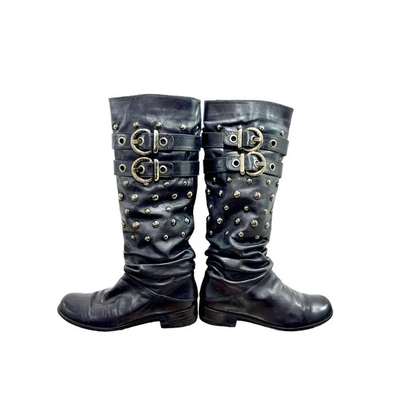 Stuart Weitzman Black Moto Biker Studded Calf Leather Boots size 6 - Picture 7 of 8